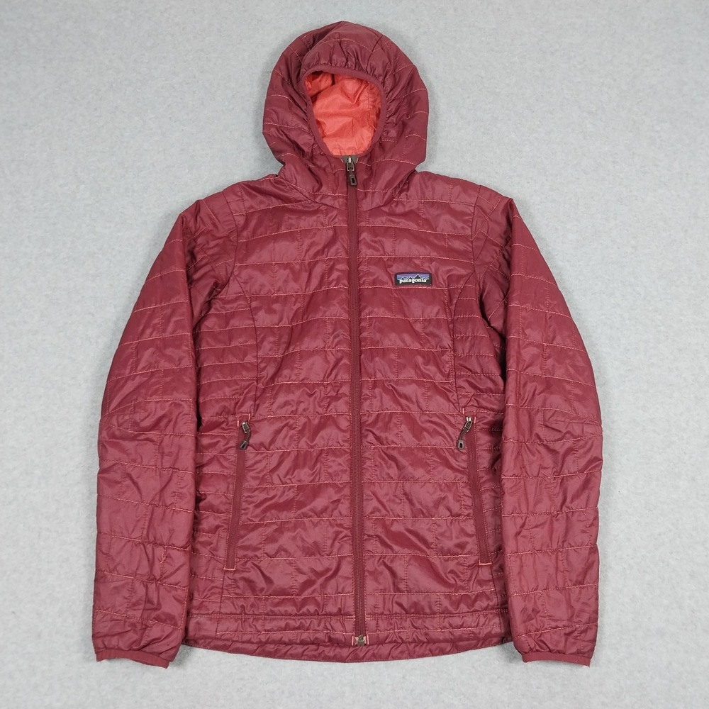 Patagonia Nano Puff Womens XS Maroon Hoody Jacket Full Zip Primaloft Packable